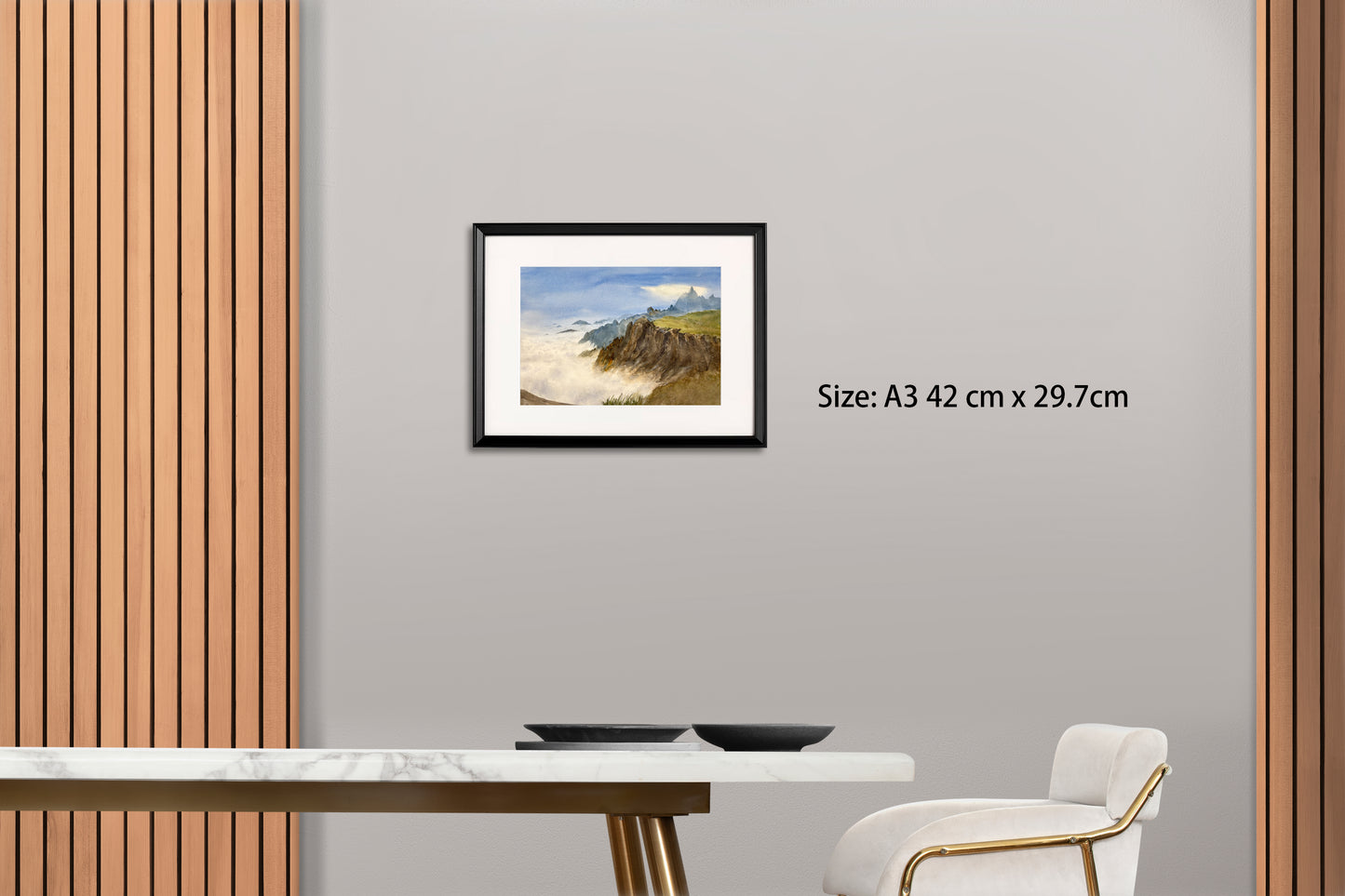 Sea of Clouds Over the Alps (Watercolor - Original)