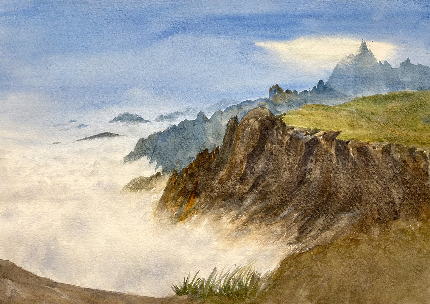 Sea of Clouds Over the Alps (Watercolor - Original)