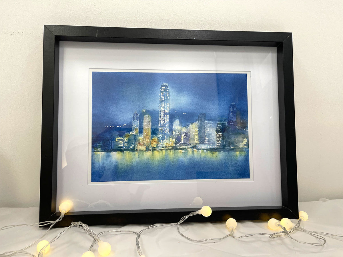 Hong Kong Night Glow (Watercolour - Print)