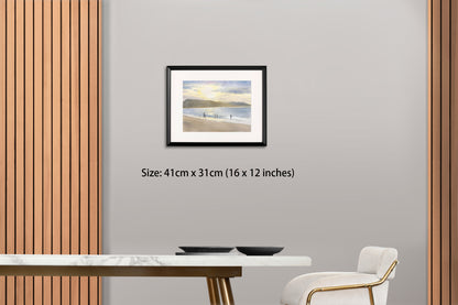 A Family by the Sunset Beach (Watercolor - Original)