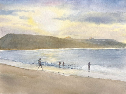 A Family by the Sunset Beach (Watercolor - Original)