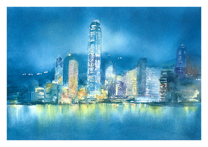 Hong Kong Night Glow (Watercolour - Print)
