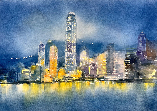 Hong Kong Night Glow (Watercolour - Print)